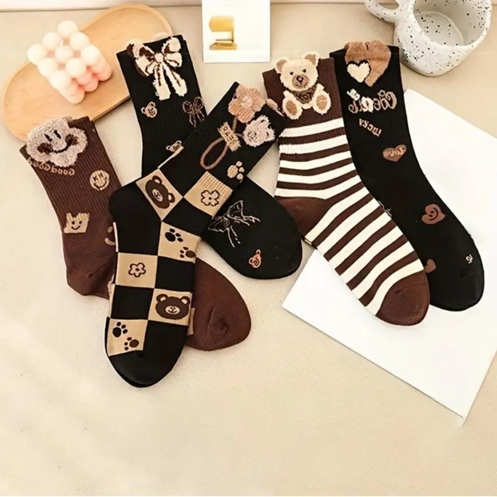 brown Cottage smile Teddy bear socks